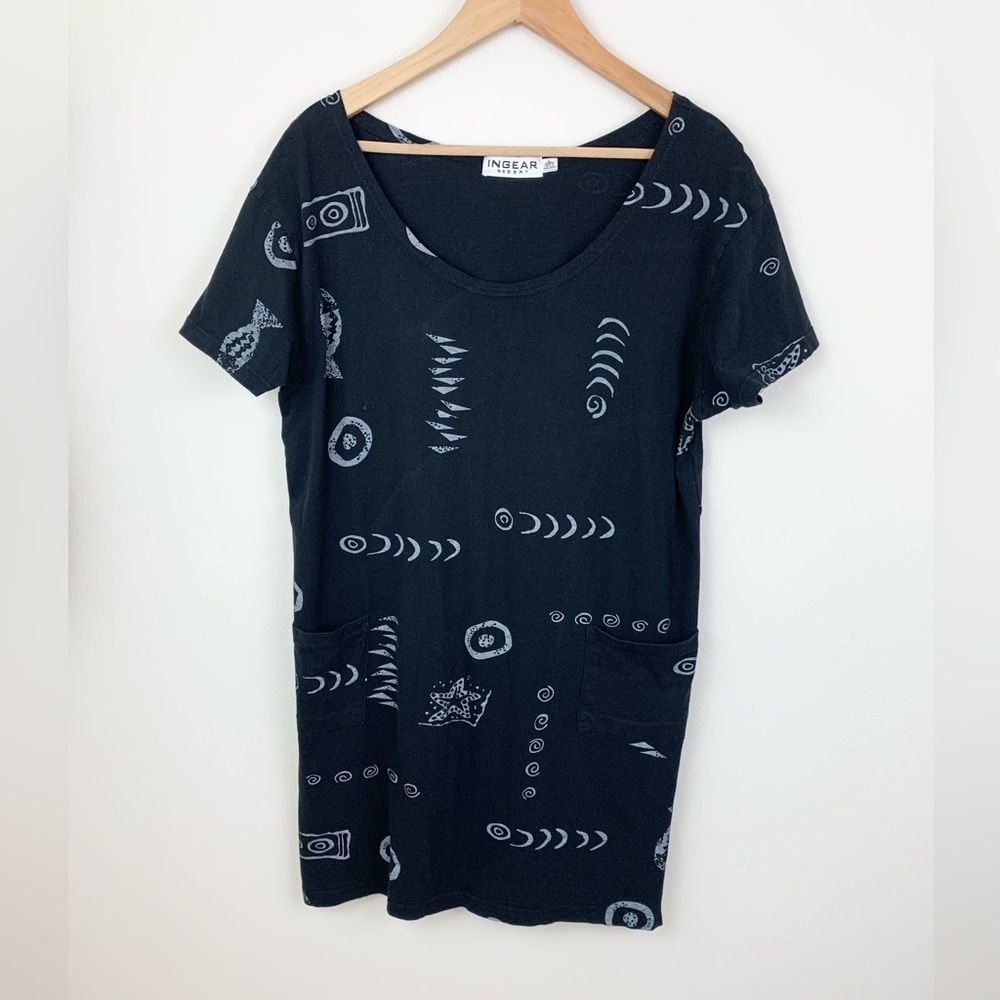 Vintage INGEAR Resort Black Short-Sleeve pocket mini dress swim coverup